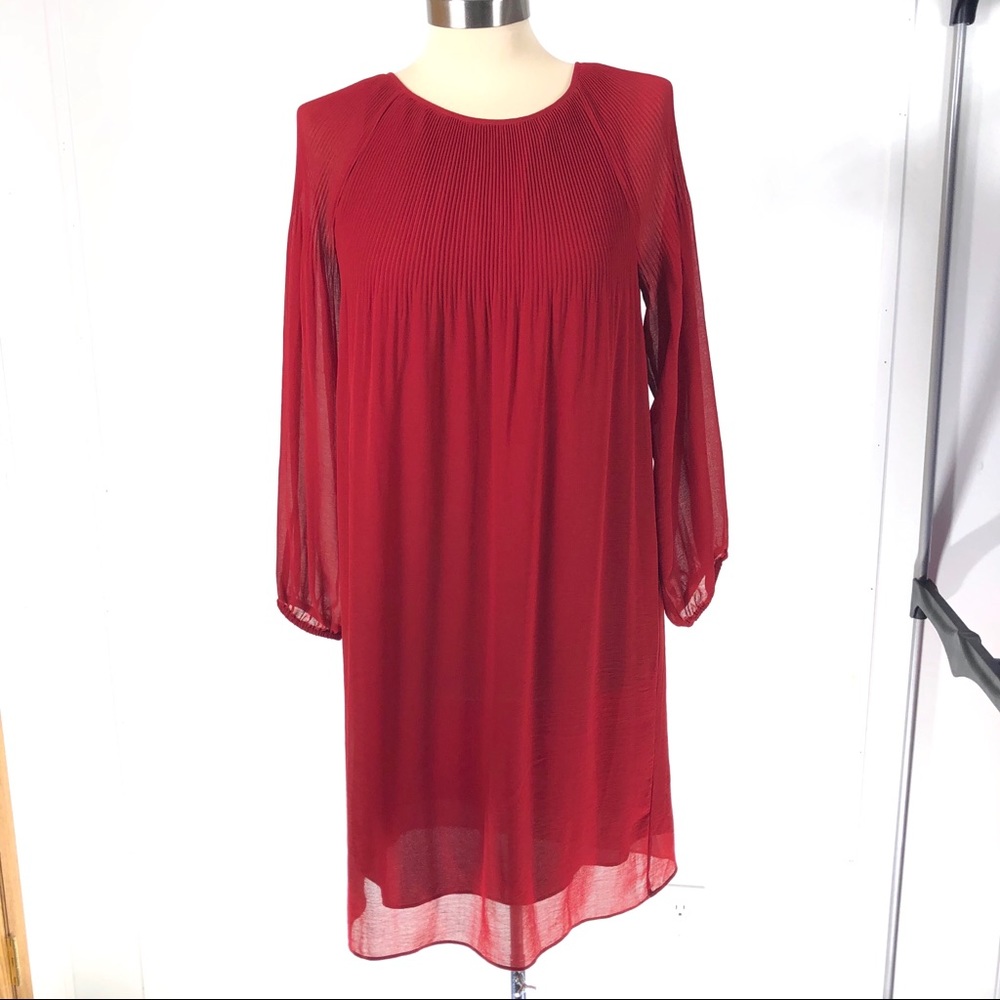 Perfect Holiday Red Dress Sheer Overlay slip style undergarment 36" bust SZ. S